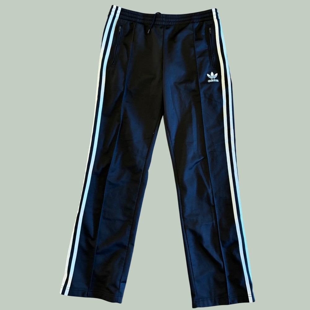 Adidas Originals Black 3 Stripe Track Pants Trefoil Logo Vintage Y2K Mens Medium